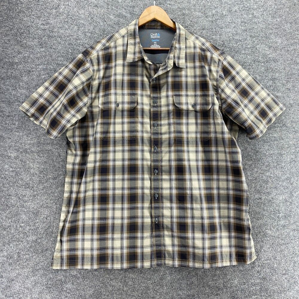 5/$45 Croft&Barrow Shirt Men 2XL Black Plaid Button Up Short Sleeve Quick Dry